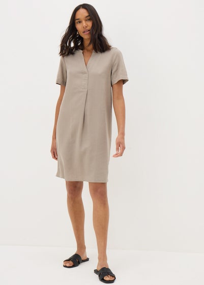 Taupe Linen Blend Shift Dress