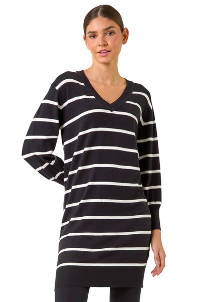 Roman Black Stripe V-Neck Knit Jumper Dress