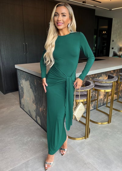 AX Paris Teal Long Sleeve Sash Bodycon Midi Dress