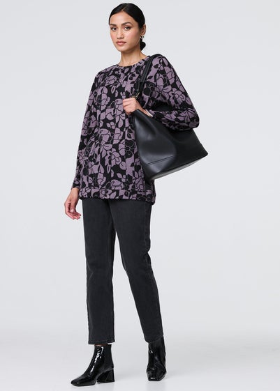 Izabel London Purple Floral Print Relaxed Long Sleeve Top