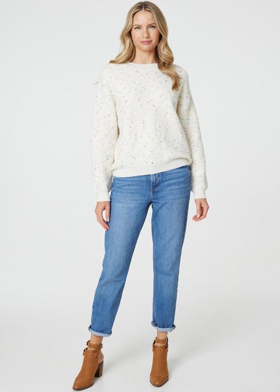 Izabel London White Dotted Knit Long Sleeve Jumper