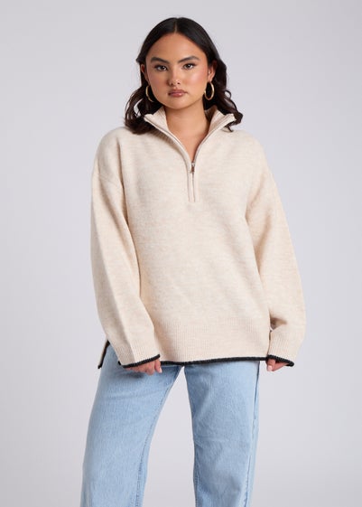 Urban Bliss Cream Contrast Half Zip Jumper