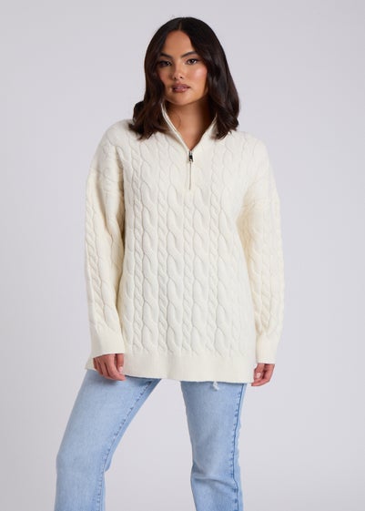 Urban Bliss Cream Cable Zip Up Cardigan