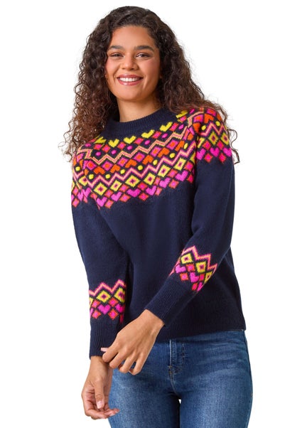 Roman Dusty Pink Heart Print Crew Neck Knit Jumper