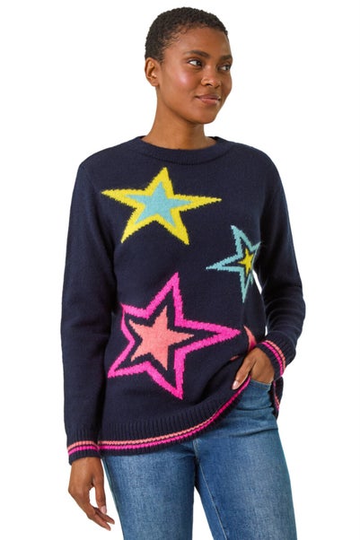 Roman Navy Multi Star Detail Knitted Jumper