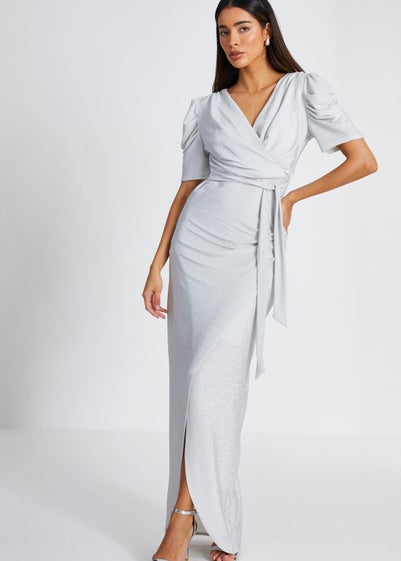 Quiz Silver Glitter Wrap Maxi Dress