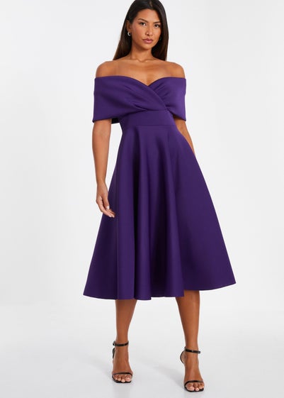 Quiz Purple Bardot Skater Midi Dress