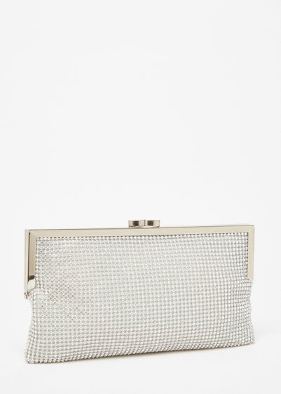 Quiz Silver Diamante Pouch Bag