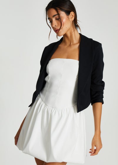 Quiz Black Shawl Collar Crop Jacket