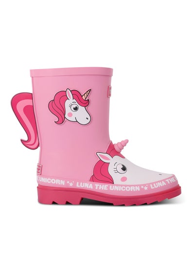 Regatta Luna the Unicorn Pink Kids' Mudplay Junior II Waterproof Wellies
