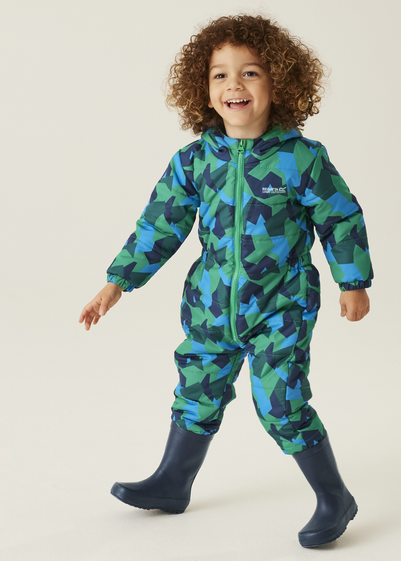 Regatta Hydro Blue Geo Camo Kids' Penrose Puddle Suit