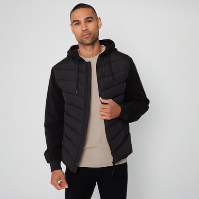 Threadbare Black Padded Contrast Sleeve Hooded Jacket