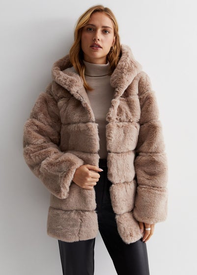 Gini London Mink Brown Horizontal Cut Fur Hooded Jacket