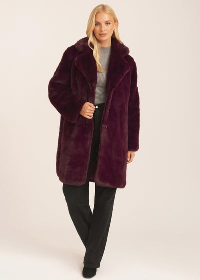 Gini London Plum Faux Fur Lapel Collar Coat