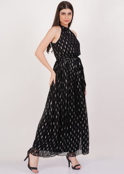 Gini London Black Jacquard Halter Neck Maxi Dress