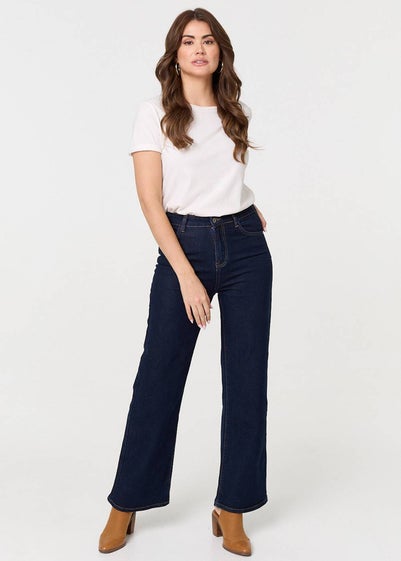 Izabel London Navy Denim High Waist Wide Leg Jeans