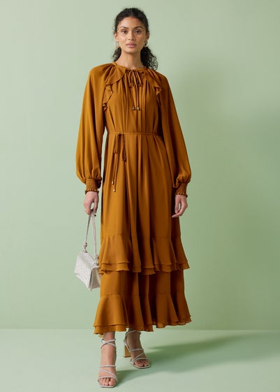 Et Vous Orange Frill Chiffon Maxi Dress