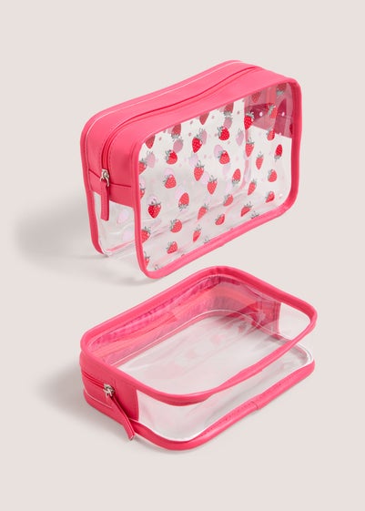 2 Pack Pink Strawberry Clear Cosmetic Bag