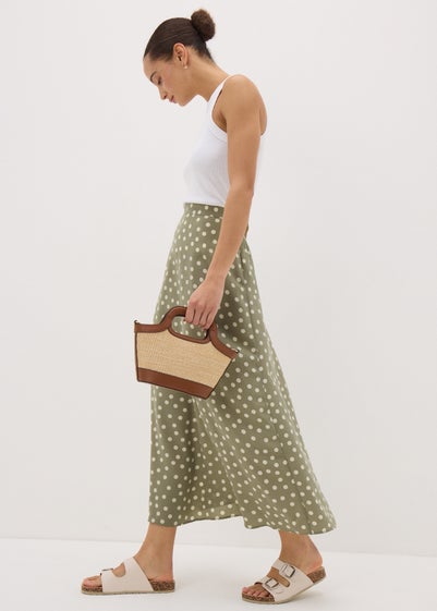 Sage Green Spot Flared Hem Midaxi Skirt