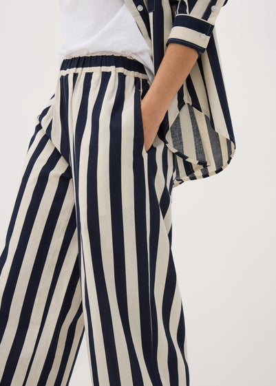 Navy Stripe Wide Leg Co Ord Trousers - Size 8