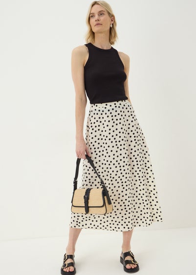 Cream Polka Dot Flared Midaxi Skirt