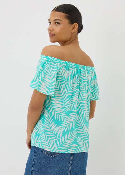 Blue Leaf Print Bardot Top