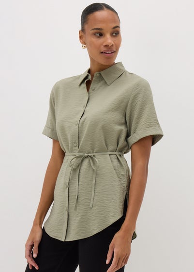 Sage Green Tie Waist Longline Shirt