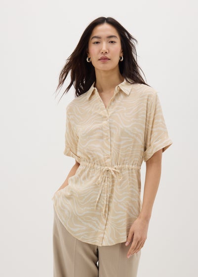 Cream Zebra Tie Waist Longline Shirt