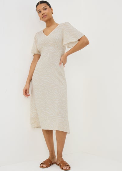 Beige Animal Print Midi Dress