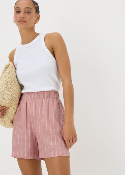 Pink Stripe Linen Blend Shorts