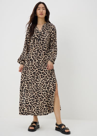 Brown Leopard Print Tunic Midaxi Dress