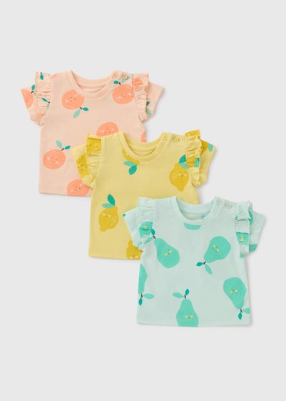 3 Pack Girls Multi Colour Fruit Tops (Newborn-23mths)