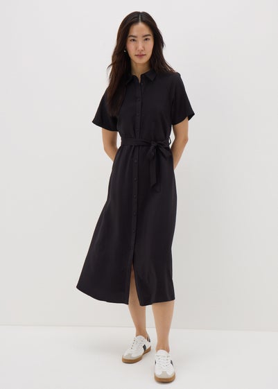 Black Short Sleeve Midi Shirt Dress