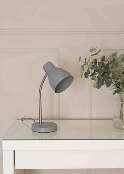 ValueLights Keela Matte Grey Table Lamp with Oval Shade (35cm x 14cm x 27cm)