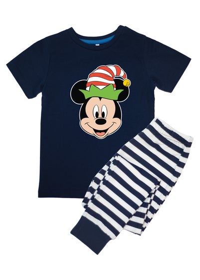 Disney Mickey Mouse Face Kids Navy Stripes Pyjamas (3-8 Years)