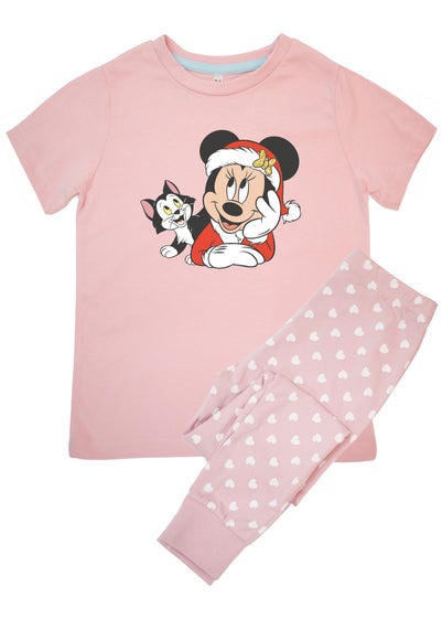 Disney Minnie And Figaro Santa Kids Pink Hearts Pyjamas (3-6 Years)