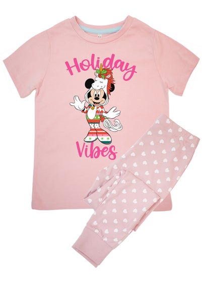 Disney Minnie Mouse Holiday Vibes Kids Pink Hearts Pyjamas (3-6 Years)