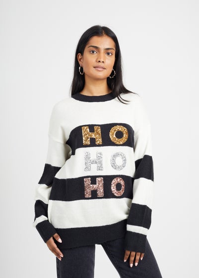 Brave Soul White Sequin Slogan Christmas Jumper