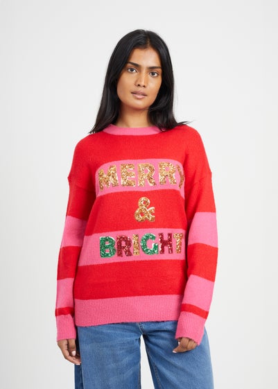 Brave Soul Red Sequin Christmas Jumper