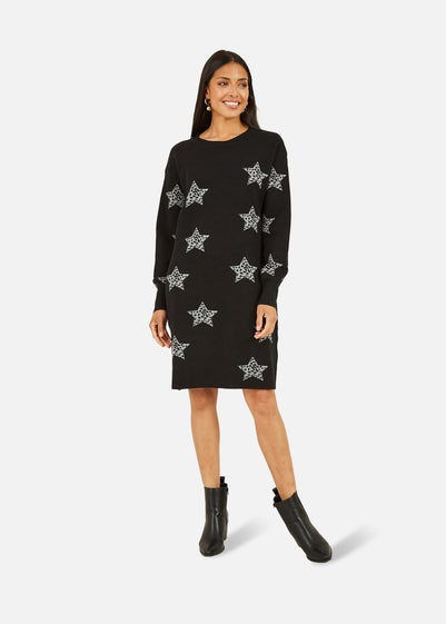 Yumi Black Star Print Relaxed Fit Tunic Dress