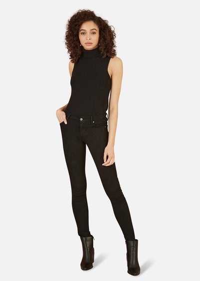 Yumi Black Knitted Roll Neck Sleeveless Jumper