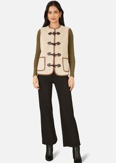 Yumi Cream Borg Gilet With Faux Leather Button Details