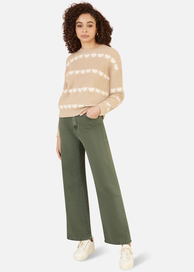 Yumi Green Stretch Canvas Wide Leg High Waist Jeans