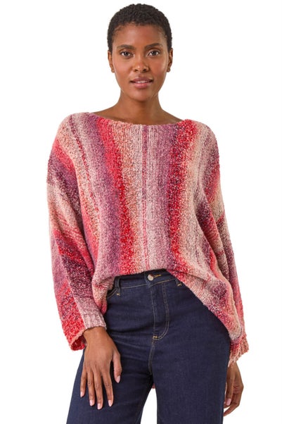 Roman Pink Slash Neck Boucle Knit Jumper