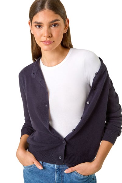 Roman Midnight Blue Soft Knit Crew Neck Cardigan