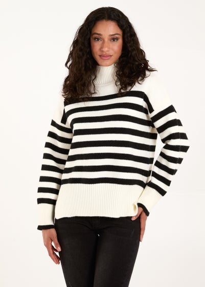 Blue Vanilla Ivory High Neck Striped Jumper