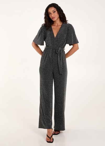 Blue Vanilla Silver Metallic Angel Sleeve Jumpsuit