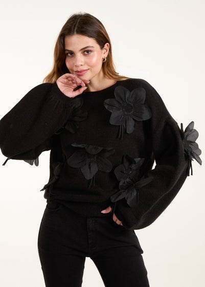 Blue Vanilla Black Applique Flower Jumper