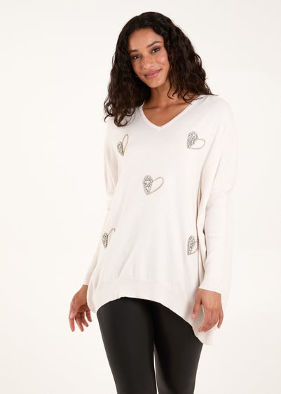 Blue Vanilla Cream V Neck Hearts Jumper