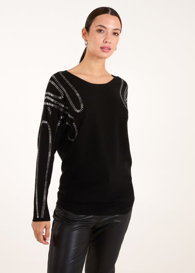 Blue Vanilla Black Embellished Shoulder Jumper